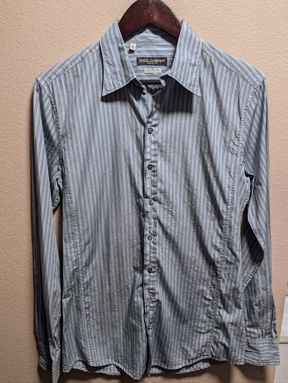 Dolce & Gabbana Sicilia Men's Striped Dress Shirt Blue Made in Italy 15.5/39 NWT